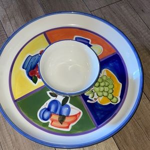 Capri handpainted porcelain food chips salsa veggies serving tray bowl dish